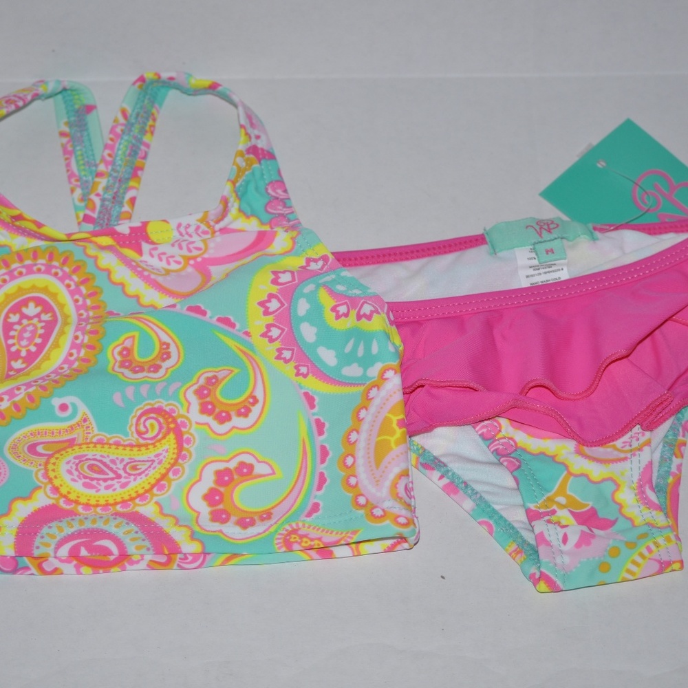 Girl's Paisley Bikini Swimsuit Pink Ruffles 4 5 6